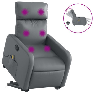 Sillón de masaje elevable eléctrico cuero sintético gris H