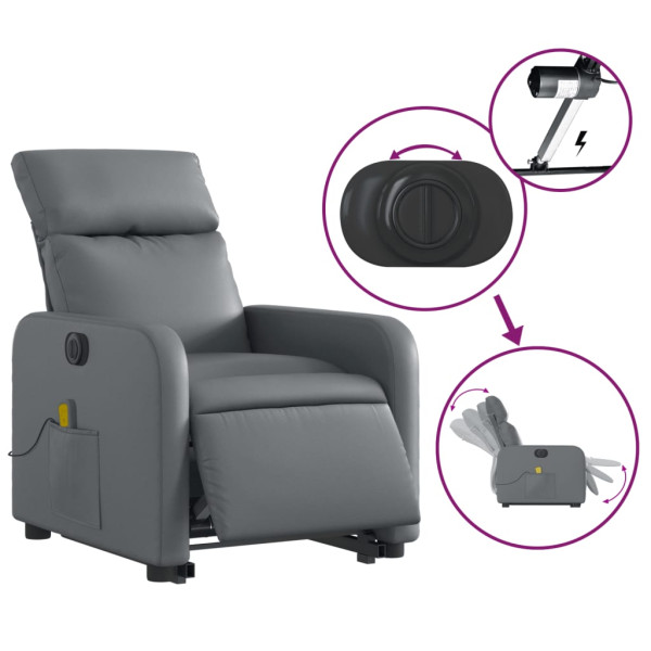 Sillón de masaje elevable eléctrico cuero sintético gris M 5