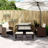 Set muebles de jardín 6 piezas y cojines ratán sintético marrón 1