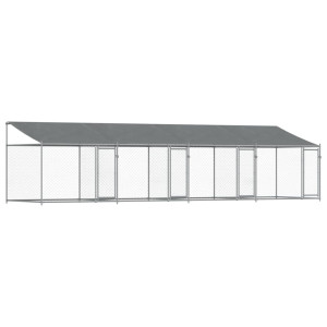 Jaula de perros techo y puertas acero galvanizado gris 8x2x2 m H