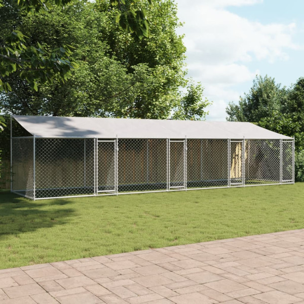 Jaula de perros techo y puertas acero galvanizado gris 8x2x2 m M 3