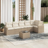 Set sofás de jardín 7 piezas y cojines ratán sintético beige 1