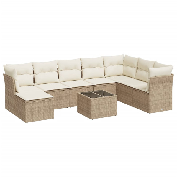 Set de sofás de jardín 9 pzas con cojines ratán sintético beige M 2