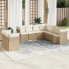 Set de sofás de jardín 9 pzas con cojines ratán sintético beige 1