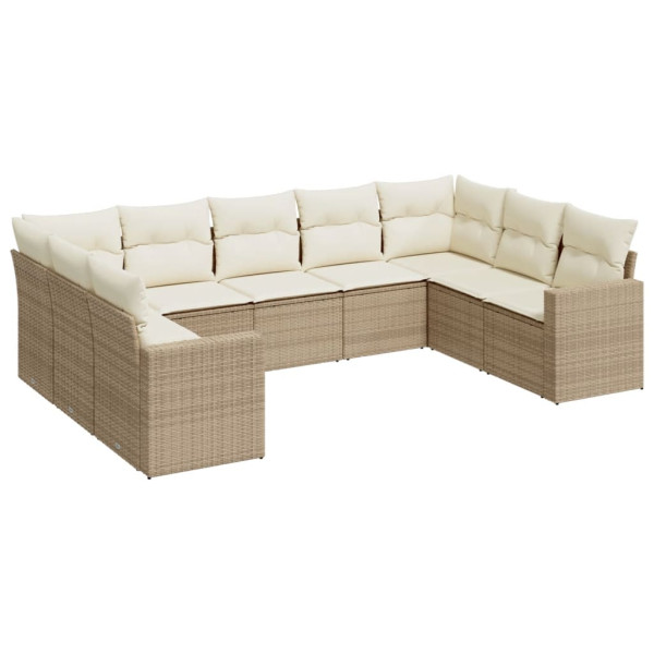 Set de sofás de jardín 9 pzas con cojines ratán sintético beige M 2
