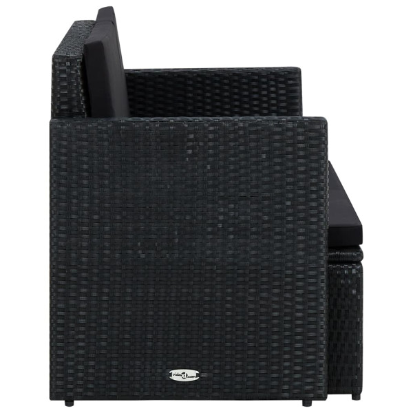 Sofá de jardín de 2 plazas con cojines ratán sintético negro M 3