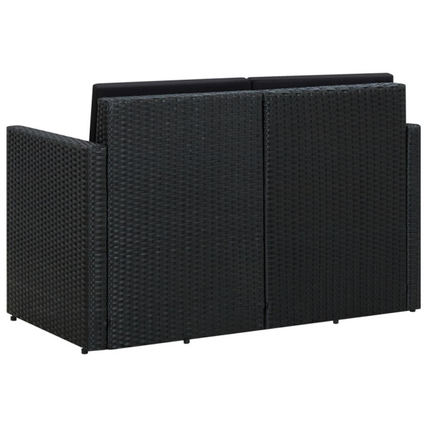Sofá de jardín de 2 plazas con cojines ratán sintético negro M 4