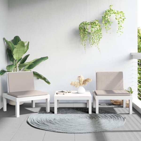Juego de muebles de jardín 3 piezas con cojines PP blanco D