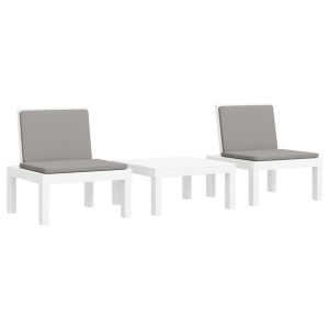 3 pcs conjunto lounge de jardim com almofadões PP branco H