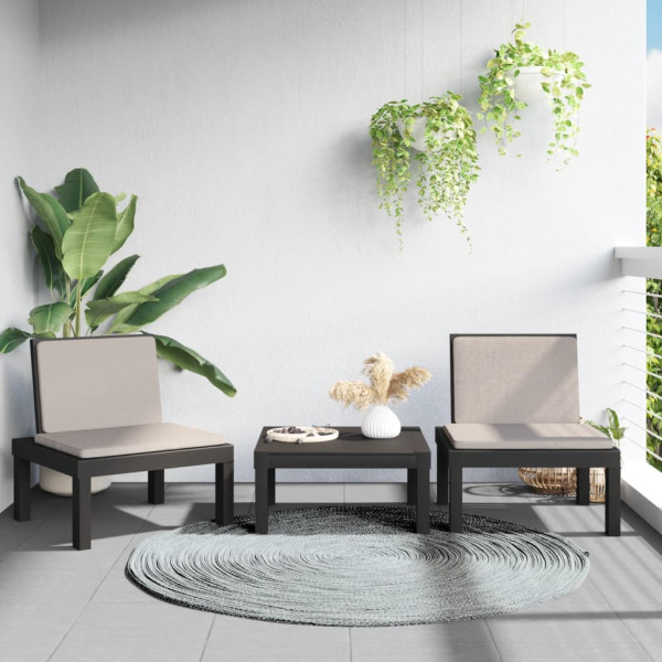 3 pcs conjunto lounge de jardim com almofadões PP antracite D
