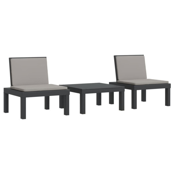 Juego muebles de jardín 3 piezas y cojines PP gris antracita M 2