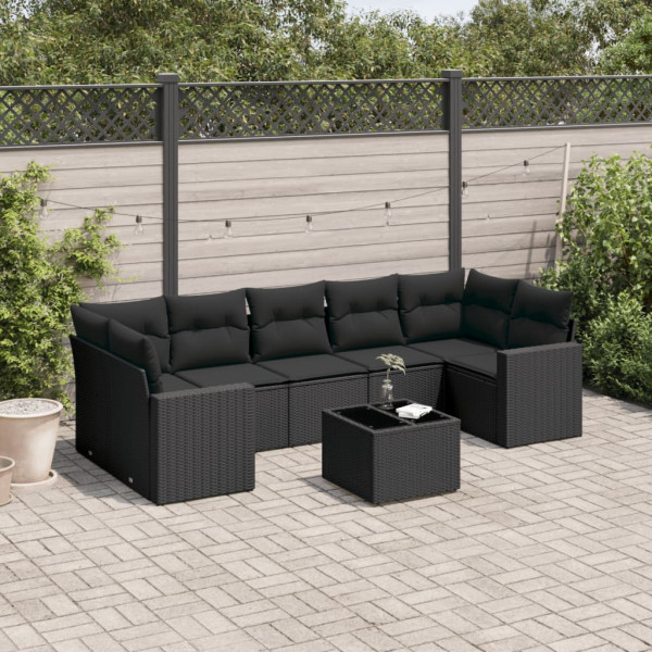8 pcs conjunto sofás de jardim com almofadões vime PE preto D