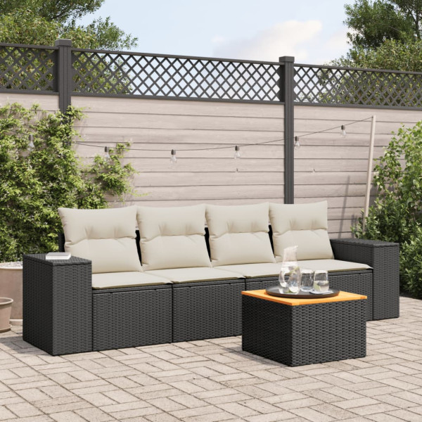 Set de muebles de jardín 5 pzas y cojines ratán sintético negro D