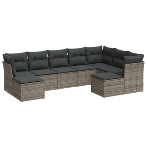 9 pcs conjunto sofás p/ jardim com almofadões vime PE cinzento H