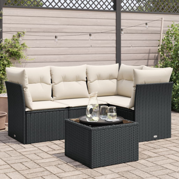 Set de muebles de jardín 5 pzas y cojines ratán sintético negro D