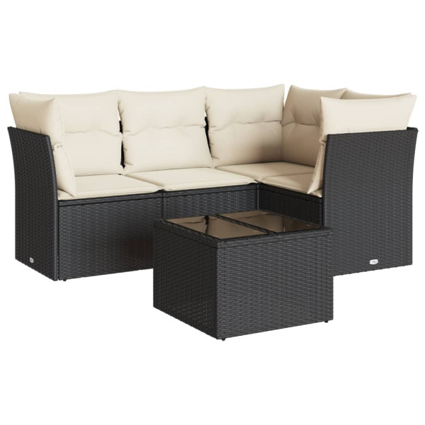 5 pcs conjunto sofás de jardim com almofadões vime PE preto M 2