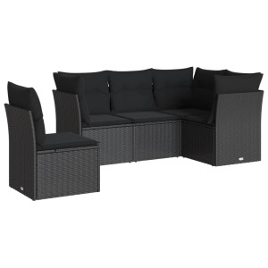 5 pcs conjunto sofás de jardim com almofadões vime PE preto H