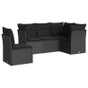 5 pcs conjunto sofás de jardim com almofadões vime PE preto 2