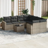 Set de muebles de jardín 9 pzas y cojines ratán sintético gris 1