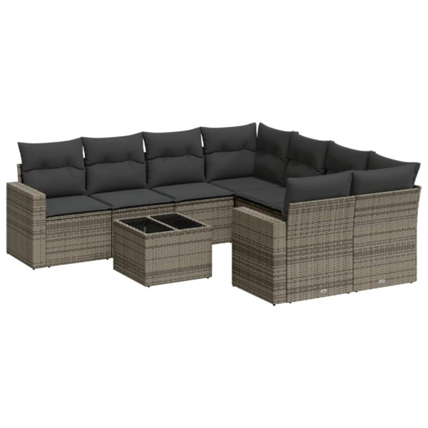 9 pcs conjunto sofás p/ jardim com almofadões vime PE cinzento M 2