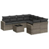 9 pcs conjunto sofás p/ jardim com almofadões vime PE cinzento 2