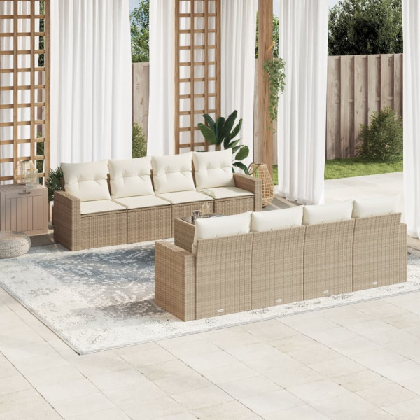 Set de sofás de jardín 9 pzas con cojines ratán sintético beige D