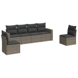 6 pcs conjunto sofás de jardim com almofadões vime cinzento H