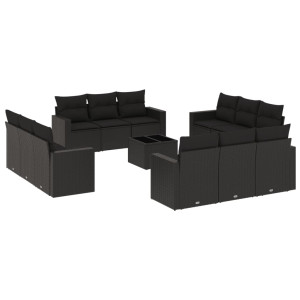13 pcs conjunto de sofás de jardim com almofadões vime PE preto H