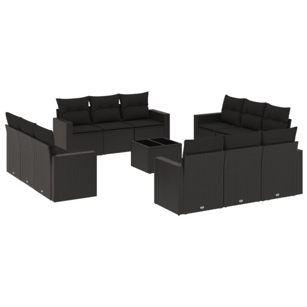 13 pcs conjunto de sofás de jardim com almofadões vime PE preto M 2