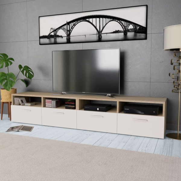 Mueble de salón para la TV aglomerado 2 piezas roble y blanco D