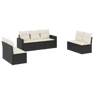7 pcs conjunto de sofás p/ jardim c/ almofadões vime PE preto H