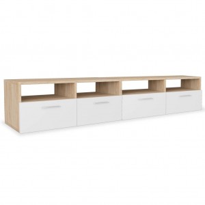 Mueble de salón para la TV aglomerado 2 piezas roble y blanco H