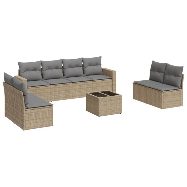 Set de sofás de jardín 9 pzas con cojines ratán sintético beige M 2