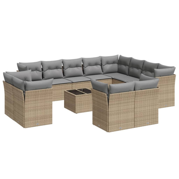 Set sofás de jardín con cojines 13 pzas ratán sintético beige M 2