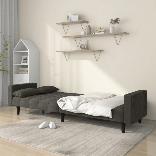 Sofá cama de 2 plazas con dos almohadas terciopelo gris oscuro M 3