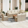 Set de sofás de jardín 9 pzas con cojines ratán sintético beige 1