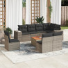 9 pcs conjunto sofás p/ jardim com almofadões vime PE cinzento 1