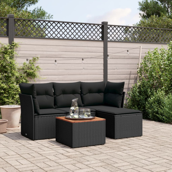 Set de muebles de jardín 5 pzas y cojines ratán sintético negro D