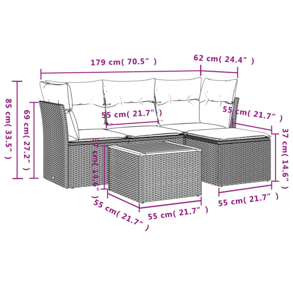 Set de muebles de jardín 5 pzas y cojines ratán sintético negro M 3
