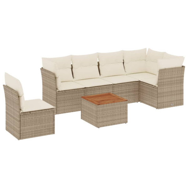 Set sofás de jardín 7 piezas y cojines ratán sintético beige M 2