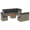9 pcs conjunto sofás p/ jardim com almofadões vime PE cinzento 2