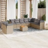 Set de sofás de jardín 11pzas con cojines ratán sintético beige 1