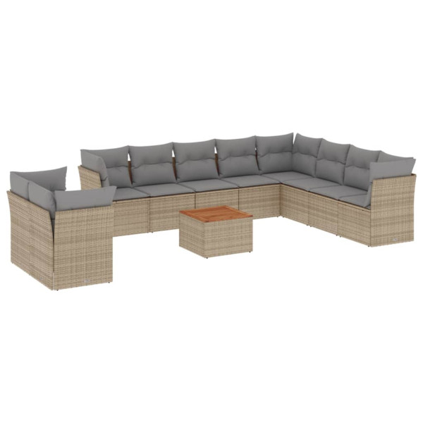Set de sofás de jardín 11pzas con cojines ratán sintético beige M 2