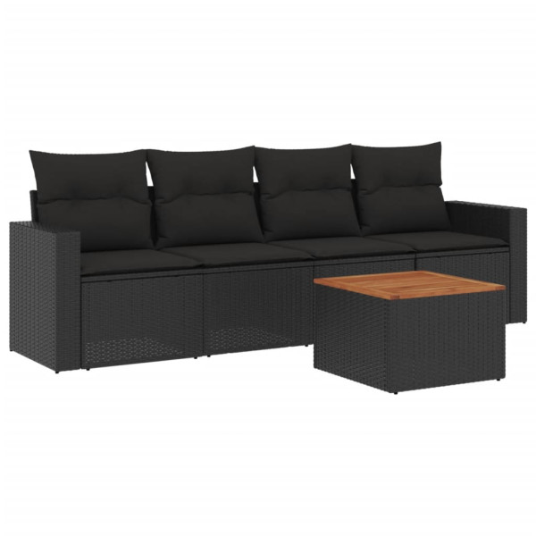 Set de muebles de jardín 5 pzas y cojines ratán sintético negro M 2