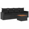 5 pcs conjunto sofás de jardim com almofadões vime PE preto 2