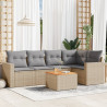6 pcs conjunto de sofás p/ jardim com almofadões vime PE bege 1