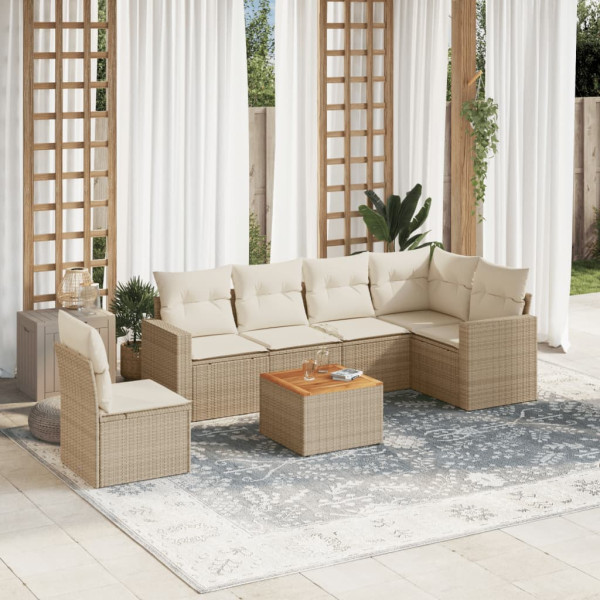 Set sofás de jardín 7 piezas y cojines ratán sintético beige D