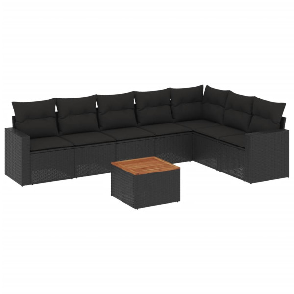 8 pcs conjunto sofás de jardim com almofadões vime PE preto M 2