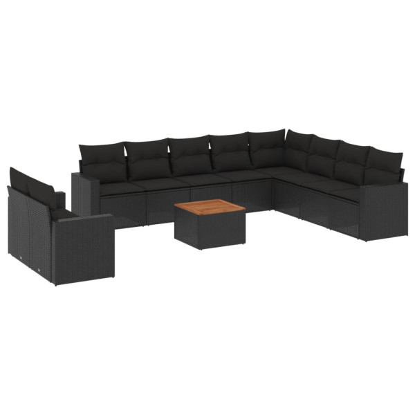 11 pcs conjunto sofás de jardim c/ almofadões vime PE preto M 2