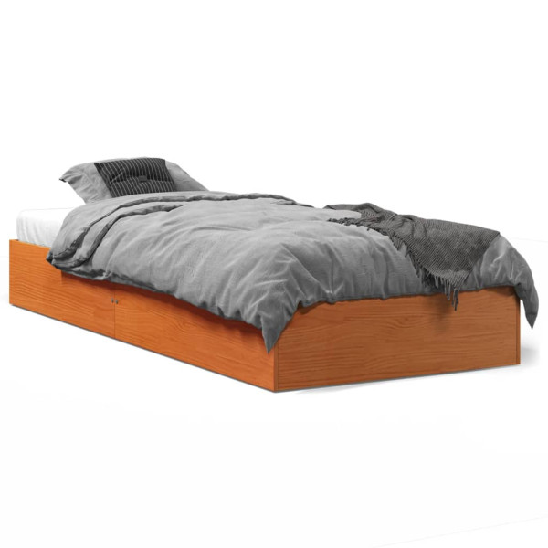 Estructura de cama madera maciza de pino marrón cera 90x190 cm D